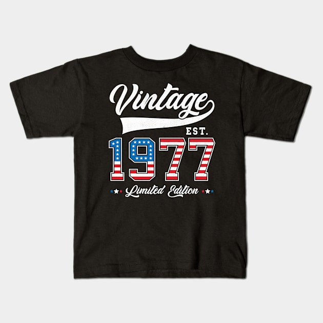 46th Birthday Patriotic Vintage 1977 USA Flag 4th of July Kids T-Shirt by BramCrye